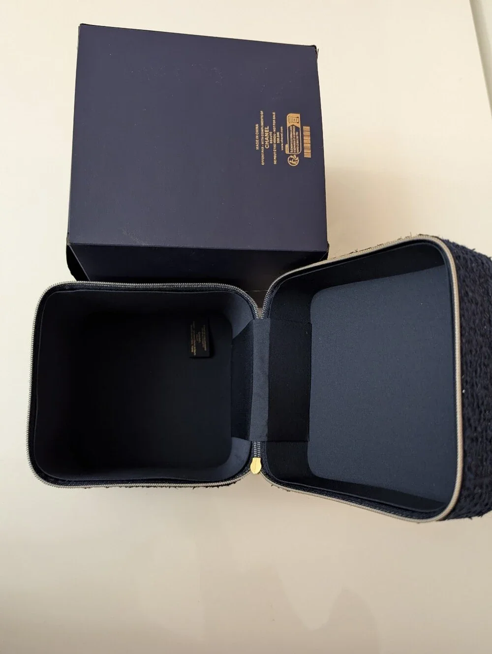 CHANEL Beauté Black Cosmetic Travel Case with Gold Trim